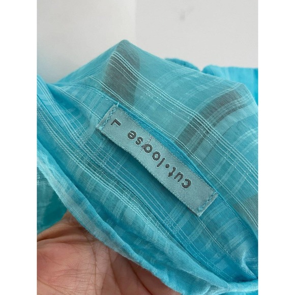 Cut Loose L Button Down Hanky Shirt Gauze Turquoise Long Sleeve Blouse Tunic - Picture 2 of 7